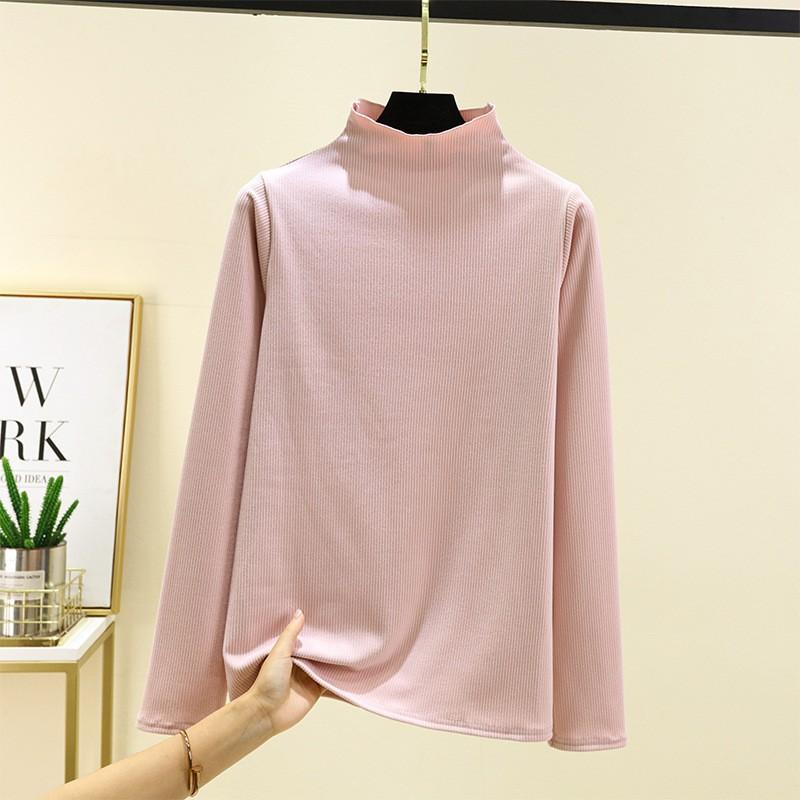Womens Warm Fleece-Lined Long Sleeve T-Shirt With Mock Neck Plus Size Thermal Base Layer Top
