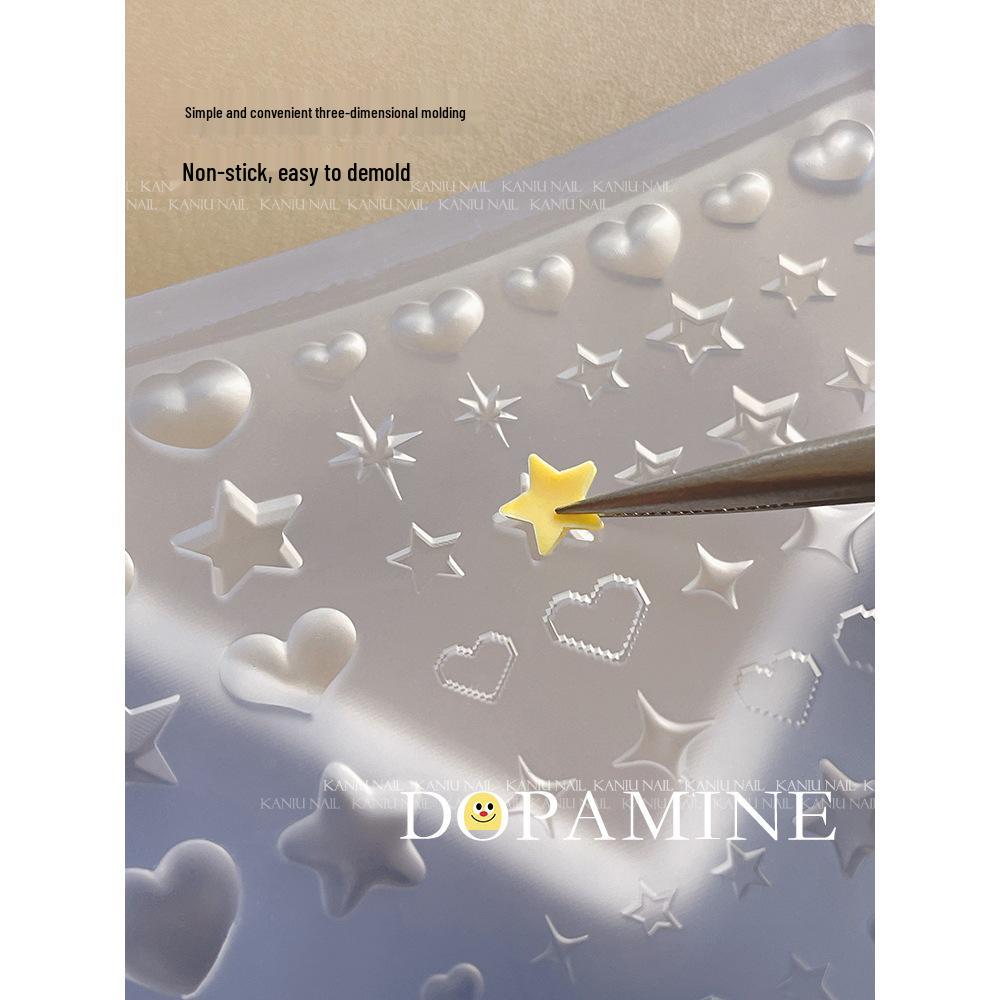 2026 Dopamine Stars Silicone Mold: Cute Star, Rays & Heart Ornaments for 3D Nail Art, Easy Release