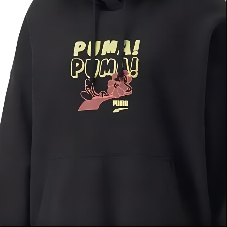 Puma Downtown Eco-Friendly Series FW22 Oversized Graphic Hoodie with Letter Print and Drawstring Women Hoodie Black 537633-01