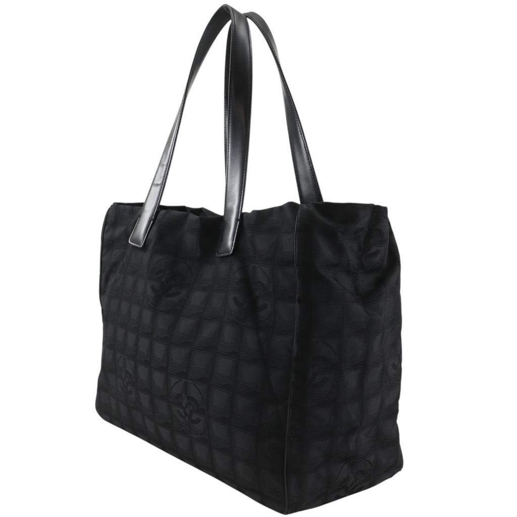 Chanel New Travel Line Tote MM Tote Bag A15991 Black Nylon Canvas Women Used