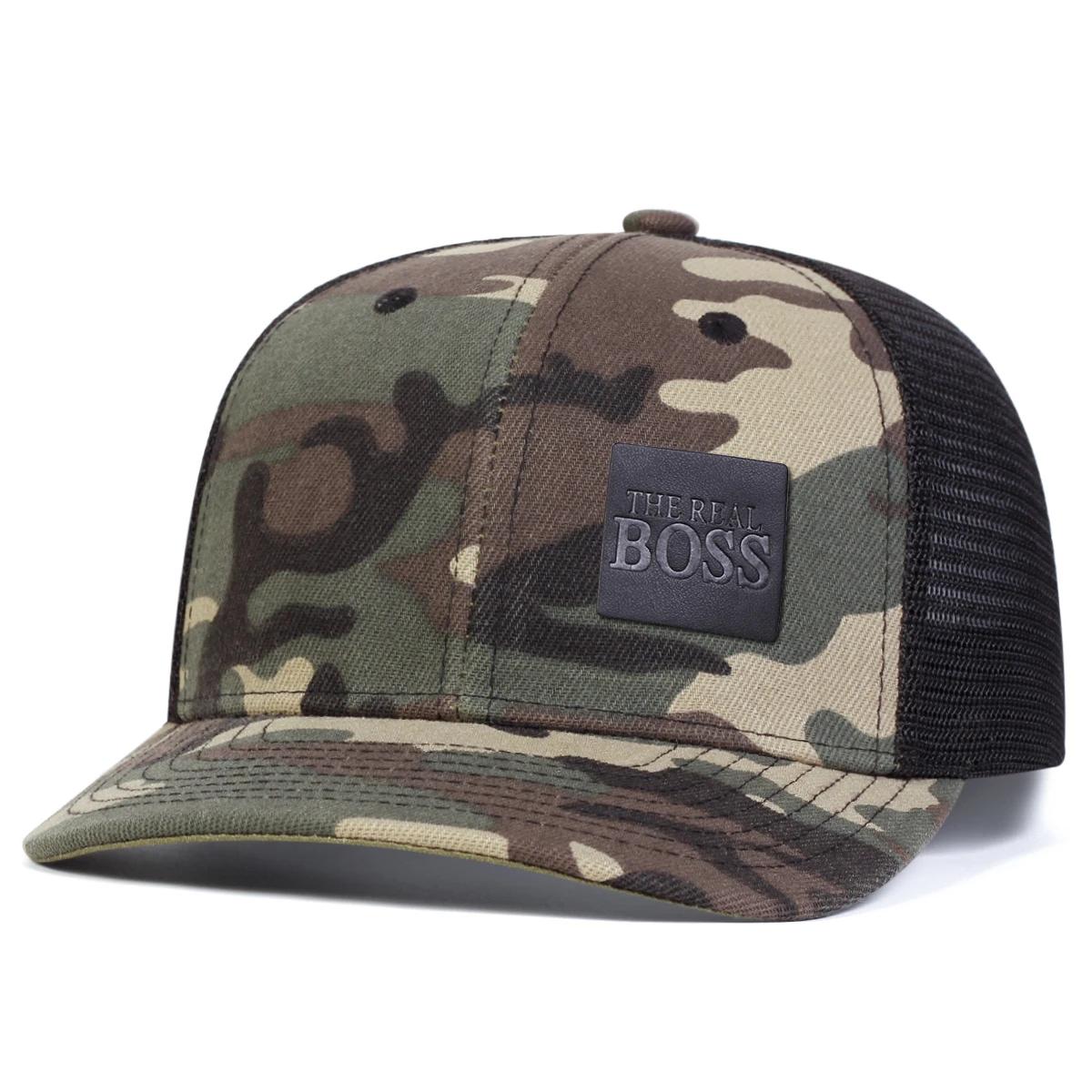 

Унісекс THE REAL BOSS Шкіряна етикетка з літерами Бейсбольні сітчасті кепки Регульовані для вулиці Весняно-літній Повсякденний Сонцезахисний капелюх камуфляжний