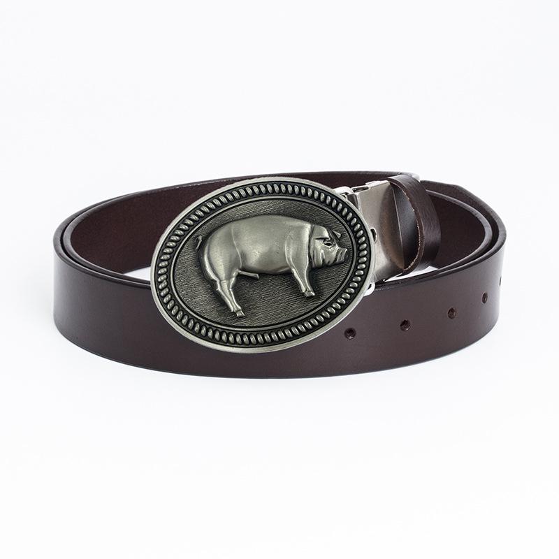 Men's Retro Cowhide Belt with Smooth Buckle - Korean Style, Trendy and Simple Wide Waistband.