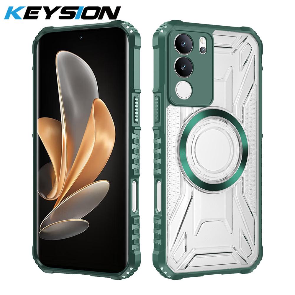 

KEYSION Transparent Magnetic Case for VIVO V29 5G Soft Silicone+PC Heavy Duty Shockproof Phone Back Cover for for VIVO V29 5G for VIVO V29 5G зелёный