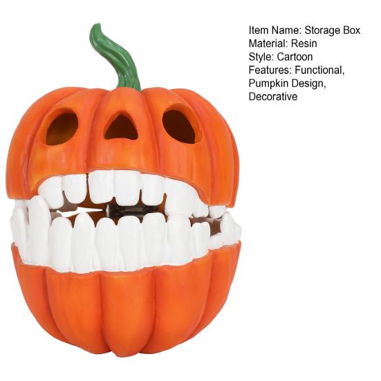 Pumpkin Storage Box Resin Decorative Candy Bowl with Hinged Lid Halloween Desktop Decor Box for Holding Snacks Candy Nuts