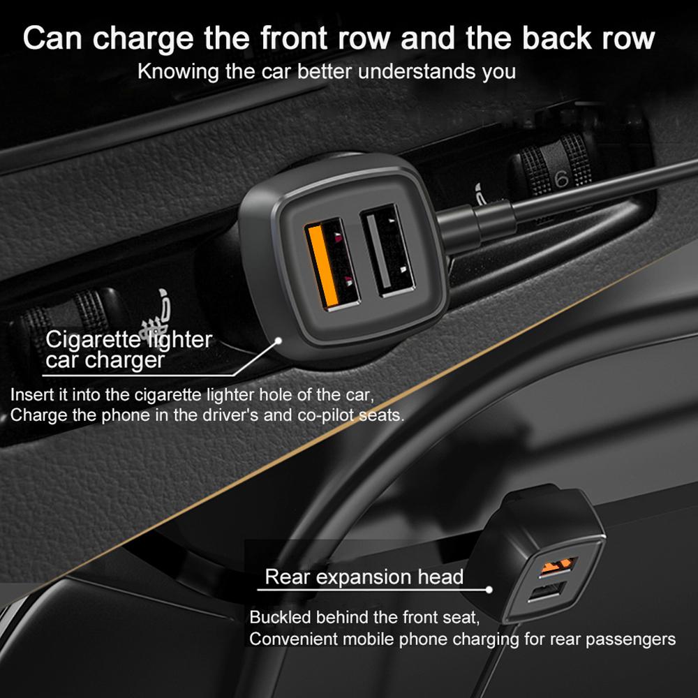 Car Mobile Phone Charger 60W 12V-24V Fast Charging Adapter USB QC 4 Ports for Front Back Seat Quick Charge
