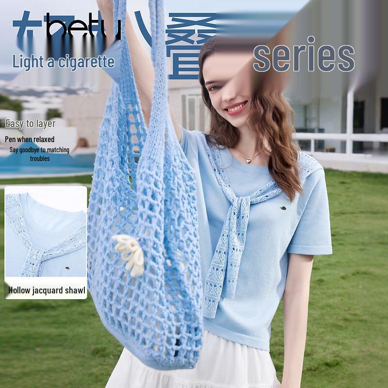 Betu Women s Hollow Jacquard Knit Short Sleeve Top S