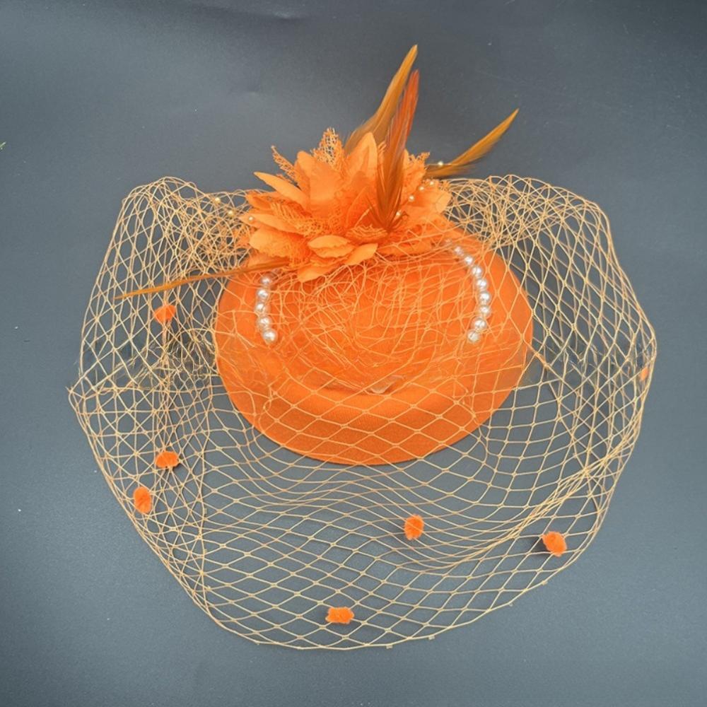 New Elegant Bridal Headwear Vintage Pearl Flower Wedding Veil Hat Temperament Mesh Pillbox Hats For Women