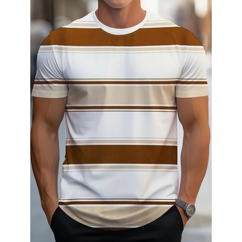 Men s striped printed T-shirt, casual short sleeved round neck T-shirt, men s outdoor T-shirt S