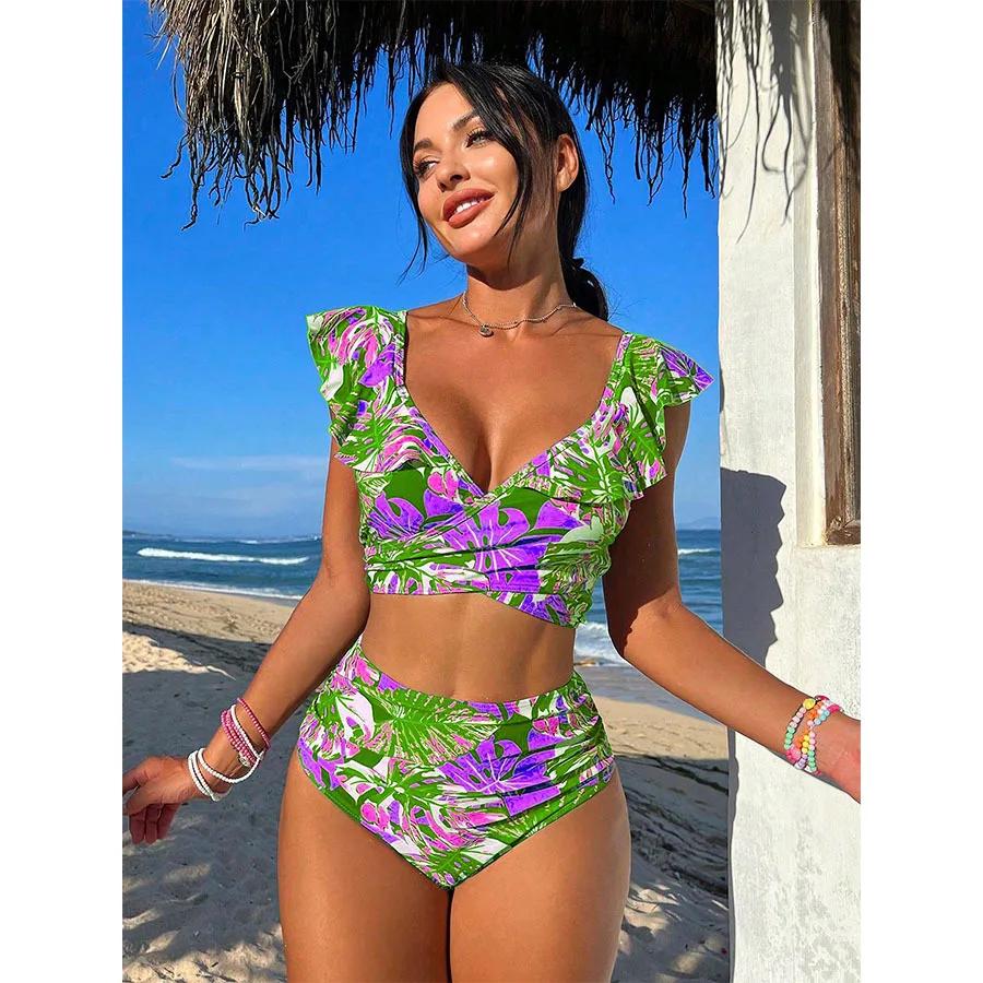 

2025 Европейский и Американский Новый Раздельный Купальник Женщин, Сексуальный Оборчатый Край Бикини С Открытой Спиной XL фиолетовый