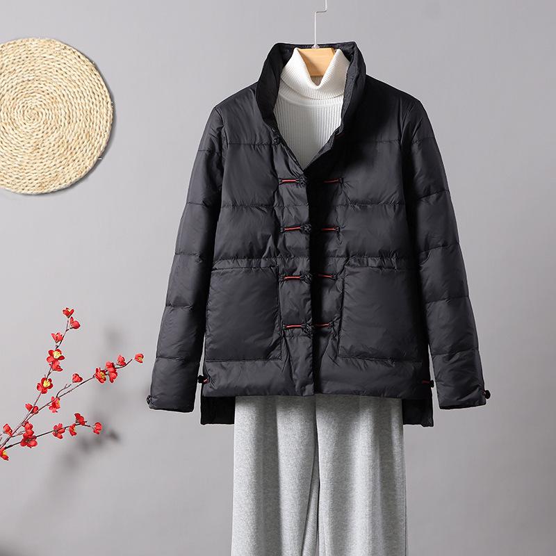 Women's Retro Artistic Down Jacket - Winter 2023 Collection: Frog Button, Ethnic Style, Fashionable Short Design