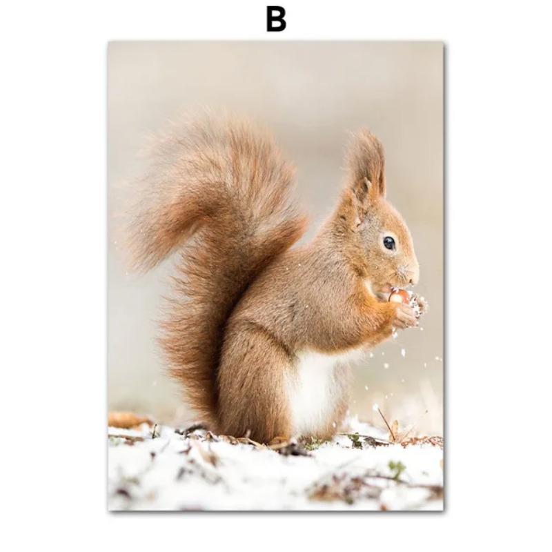 Snow Animals Leaves Forest Winter Nature Scenery Canvas Painting Wall Art Posters and Prints Living Room Bedroom Home Decor Gift