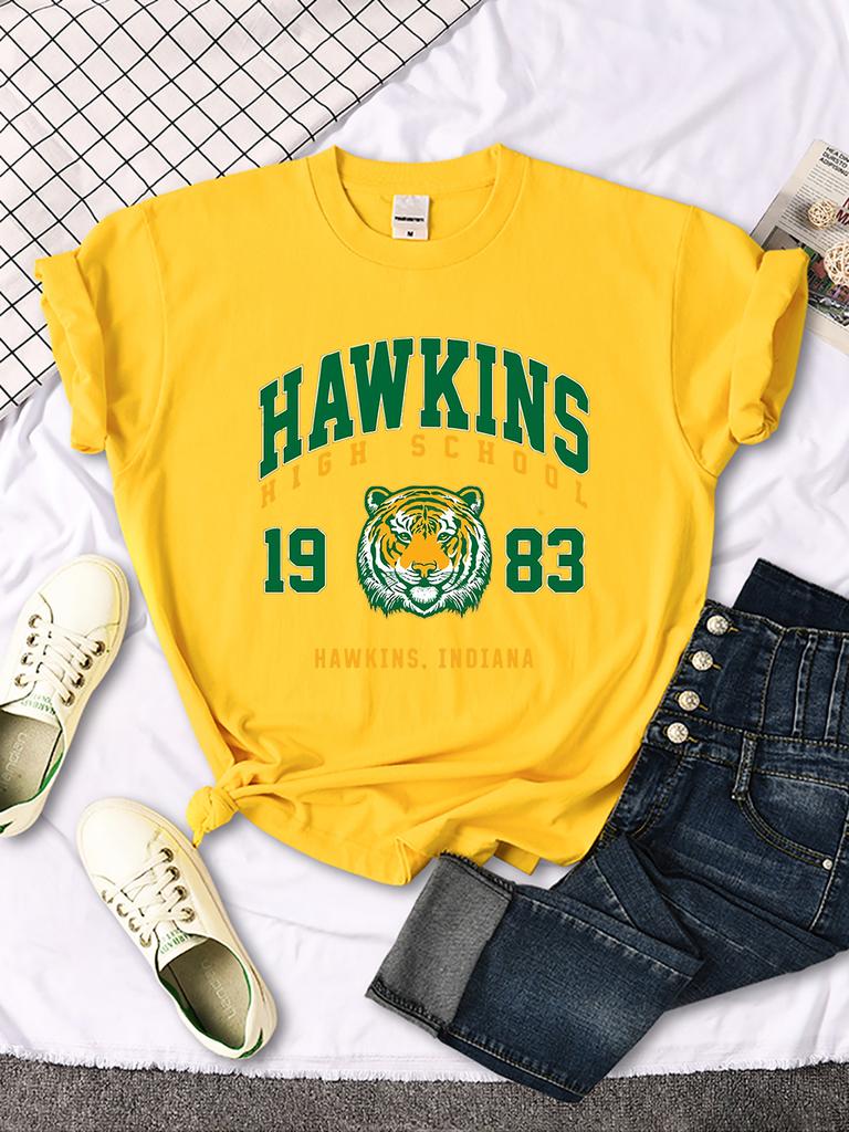 Hawkins High School 1983 Tryckt Dam T-shirt Nya Harajuku T-shirts Streetmode Streetwear Casual Rundhals Kläder