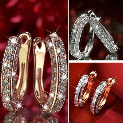 Orecchini a bottone in cristallo di lusso per donna Orecchini con fibbia per orecchio con strass a forma di U Elegante regalo di gioielli da sposa