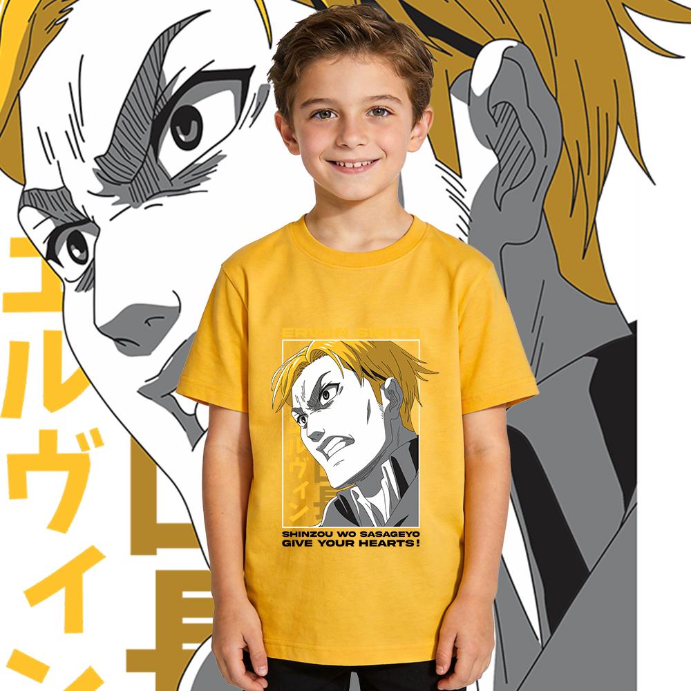 Aot Erwin Anime Print Cotton T Shirts for Boys Girls Short Sleeve Kids Casual Summer Tee Top Soft Breathable Children Clothing