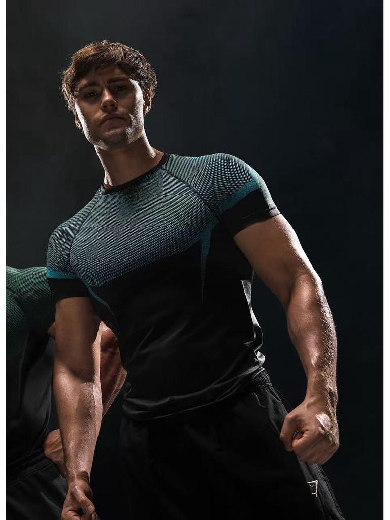 GYMSHARK Herr Quick-Dry Andningsbar Kompressionströja, Kortärmad Muskellinje T-shirt