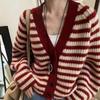 2025 European V-Neck Striped Knit Cardigan Sweater - Autumn/Winter Women's Fashion