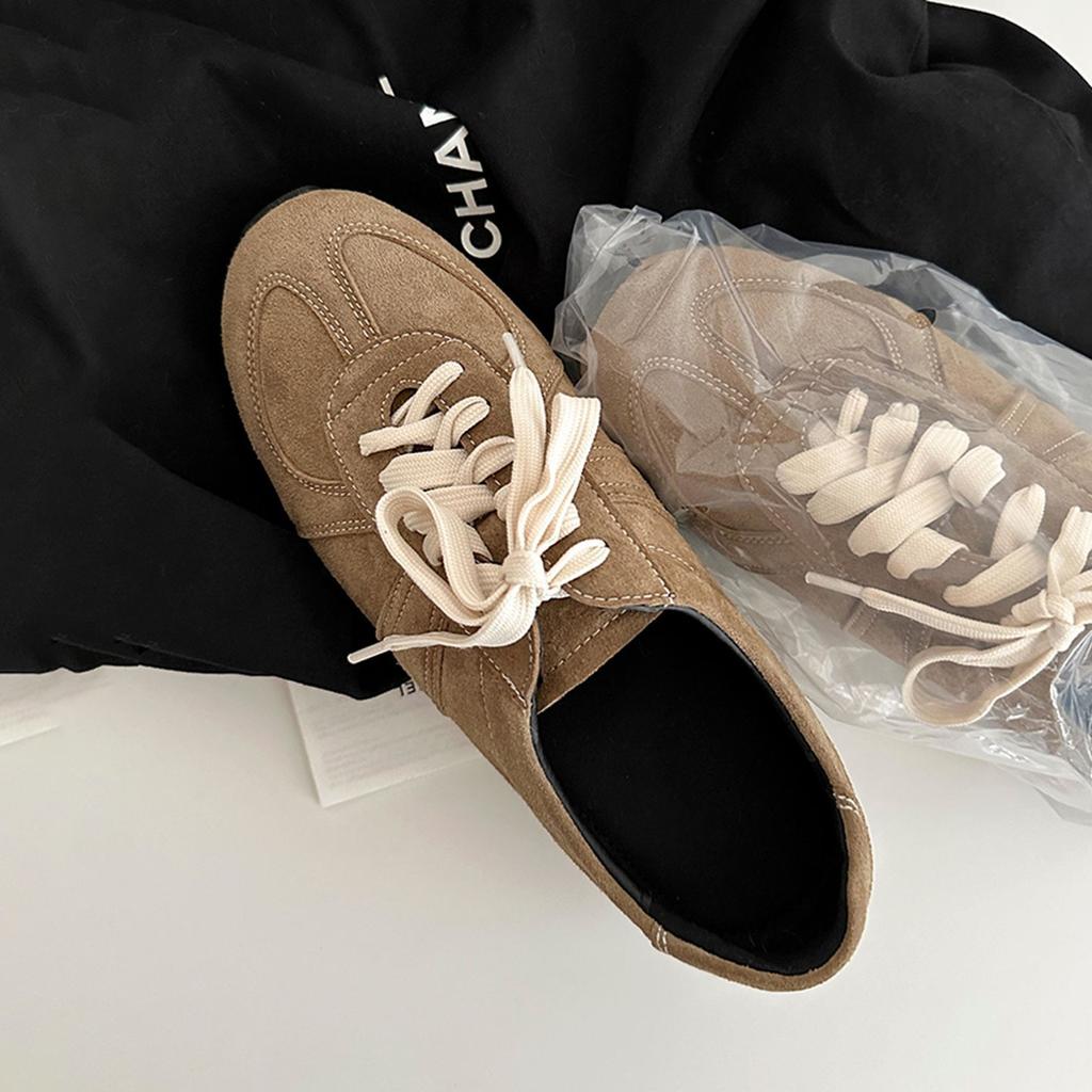 Sheepskin Version~ Korean Version of Lightweight Soft-soled Lace-up German Training Shoes Versatile Sports and Leisure Board Shoes Retro Round Head F