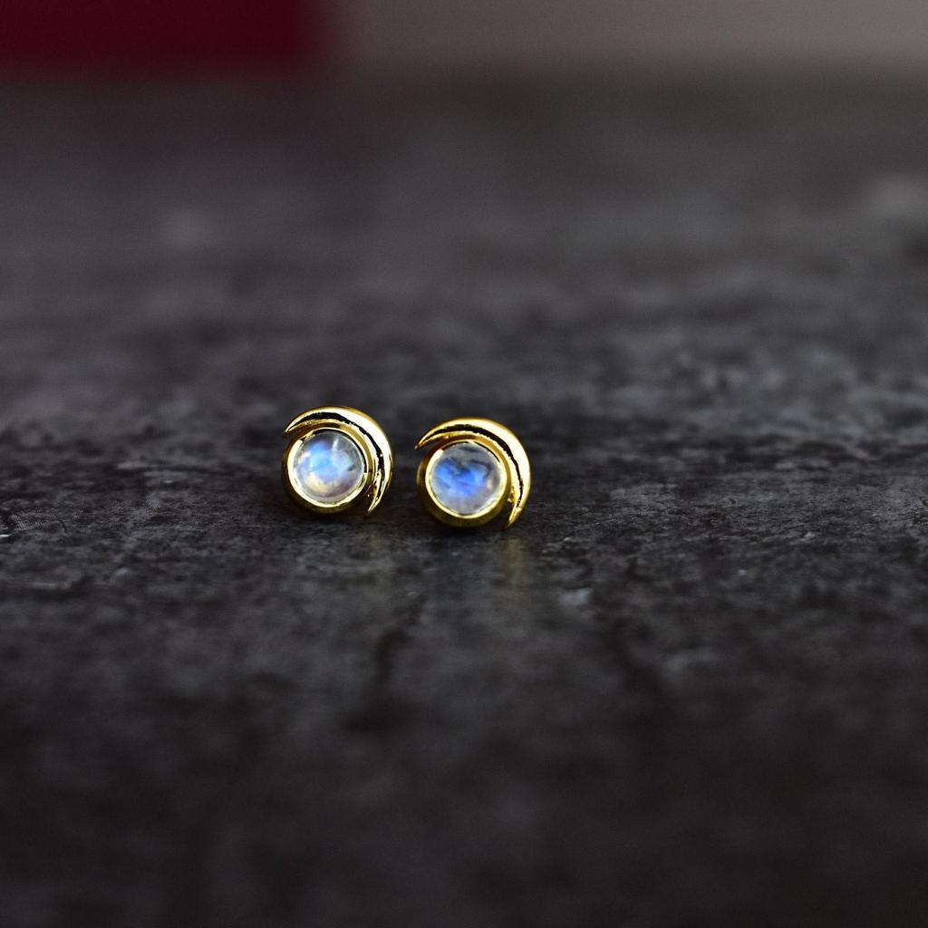 Moonstone Studs, Lunar Gem Studs, Dainty Crystal Earrings, Moon Vintage Studs Earrings Feminine Studs, June Birthstone Earrings , Tiny Studs