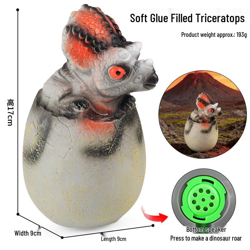 Large Soft Rubber Dinosaur Egg Model: T-Rex, Triceratops, Velociraptor & Pterodactyl Sounding Ornament Toy
