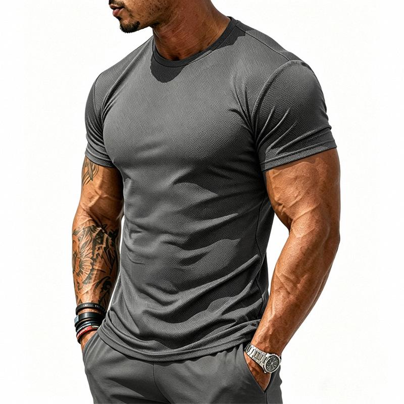 T-shirt da uomo traspirante ad asciugatura rapida elastica tinta unita sportiva fitness casual a maniche corte