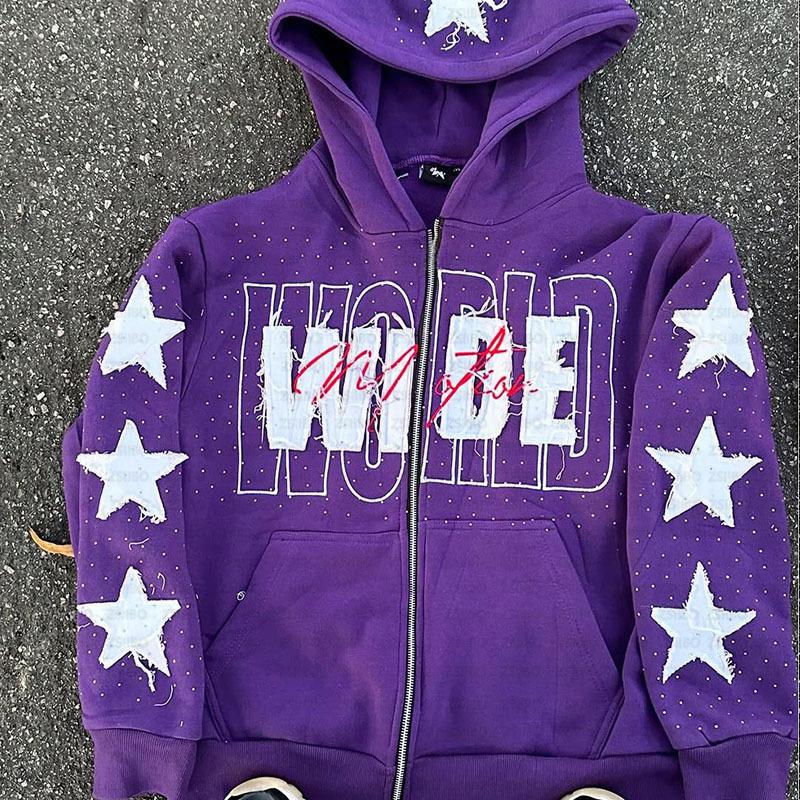 Européen et Américain Hiver Personnalisé Street Style Hip Hop Ample et Confortable Multicolore Chaud Sweat à Capuche Zippé