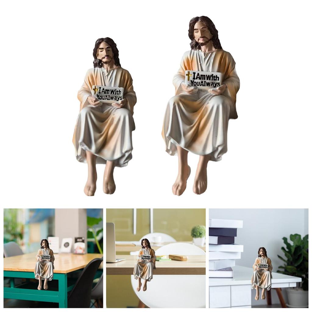 Jesus Statue Decorative Creative Party Favors Jesus Figurine with "iam with You Always" Sign Sculpture for Car Dashboard Shelf