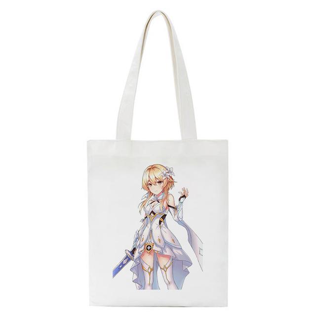 Shopper Genshin Impact Qiqi Anime Shopping Bag Harajuku Canvas Bag Large Capacity Collapsible Kawaii Women Shoulder Bag Handbag