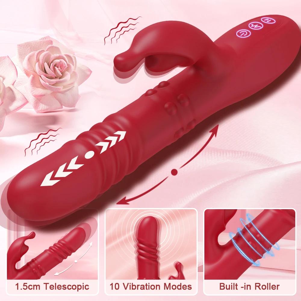 Rabbit Thrusting Vibrator for Women Powerful G-Spot Dildo Vibrating Rotating Beaded Clit Stimulator Female Masturbator Sex Toys