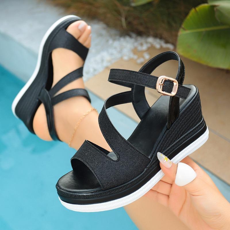 New Style Wide-fit Platform Sandals with One-piece Buckle Strap, Chunky Heel, Women's Shoes