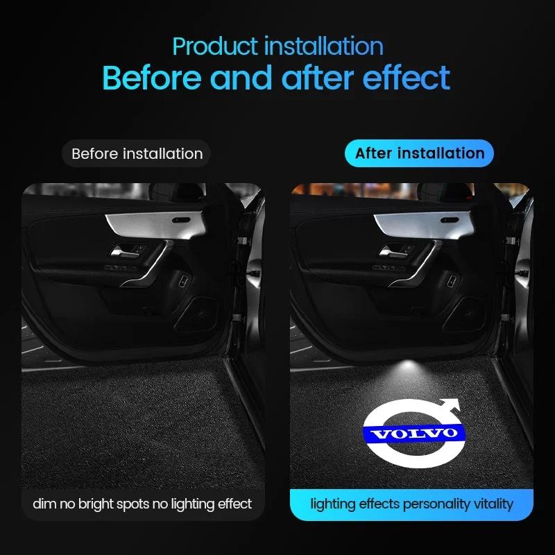 2Pcs Volvo Car LED Door Projector Light For Volvo Rdesign Polestar V40 V50 V60 V90 XC40 XC60 XC90 S60 S90 Car Accessories