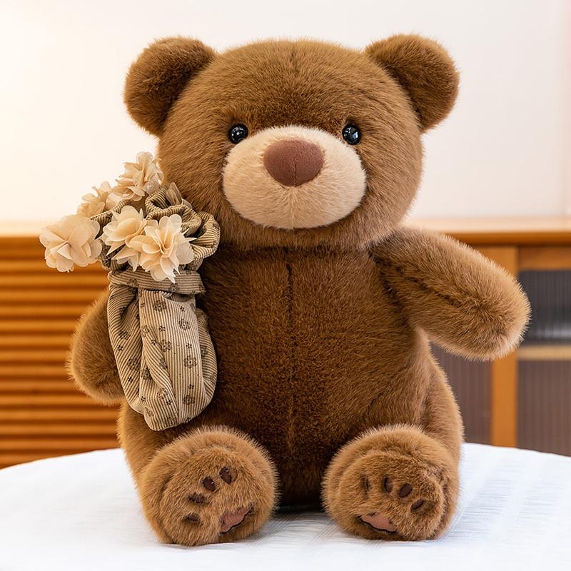 Plush Bear Toy With Floral Hat For Romantic Gift And Kids Play