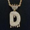 Stylish Hip Hop Zircon Crown Pendant Necklace with 26 English Letters for Women