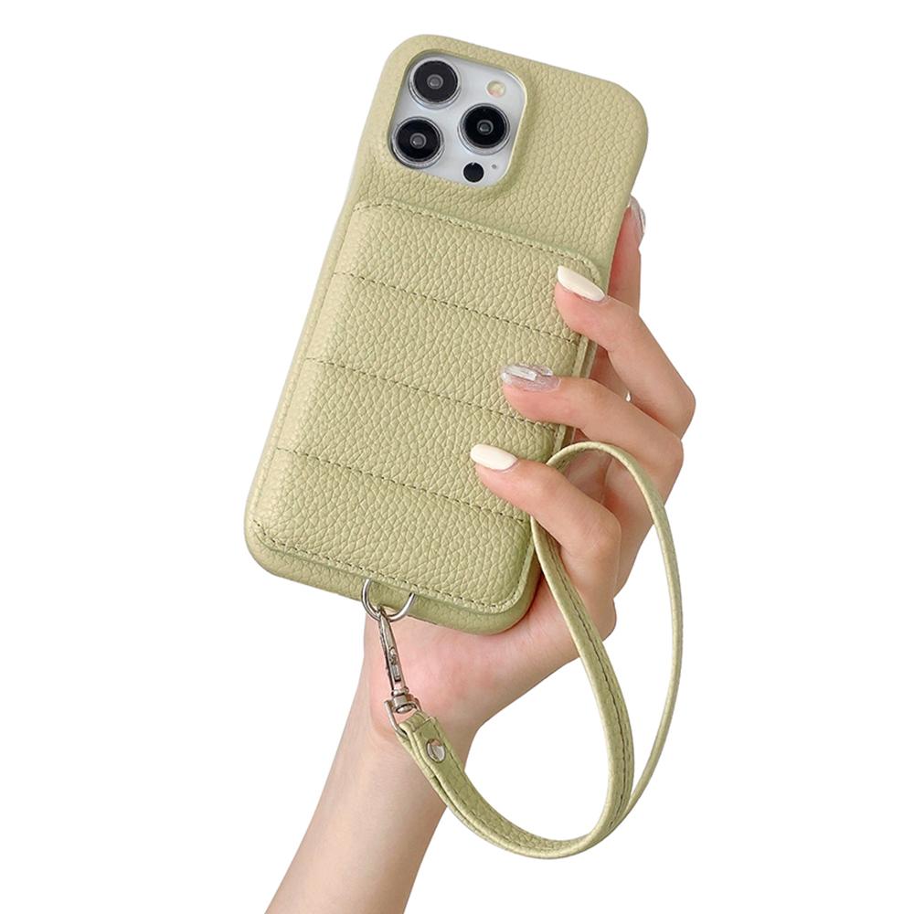 

For iPhone 16 Pro Max Case Card Slots Kickstand PU Leather+PET Phone Cover with Wrist Strap Green