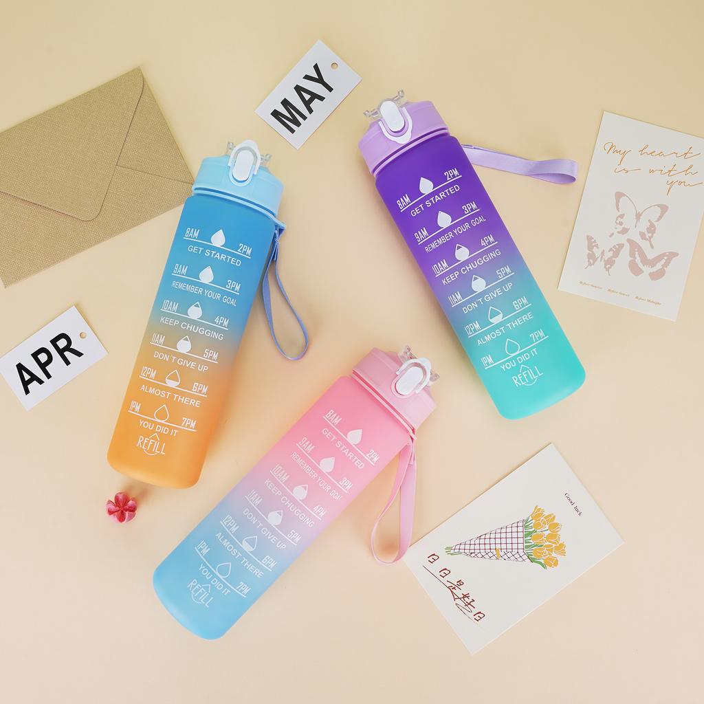 Summer Large-capacity Water Cup Outdoor Sports Cup Gradual Change Color Straw Cup Portable Plastic Cup Leak-proof and Drop-resistant Kettle