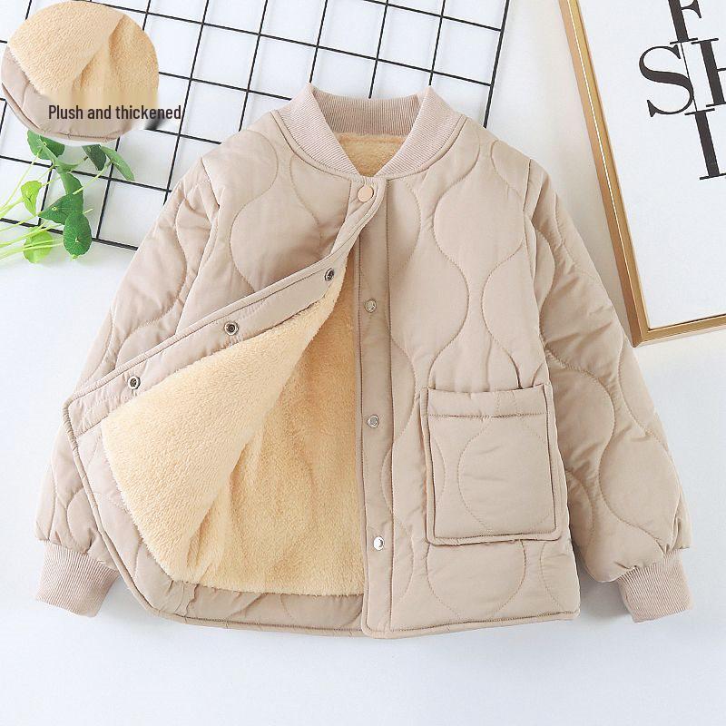 Children's Fleece-Lined Cotton Coat, Winter Student Version: Warm, Thickened, Three-Layer Quilted Jacket for Boys and Girls