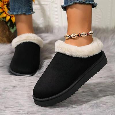 Women's Furry Snow Boots 2024: Short, Thick-Soled, Slip-On Cotton Shoes