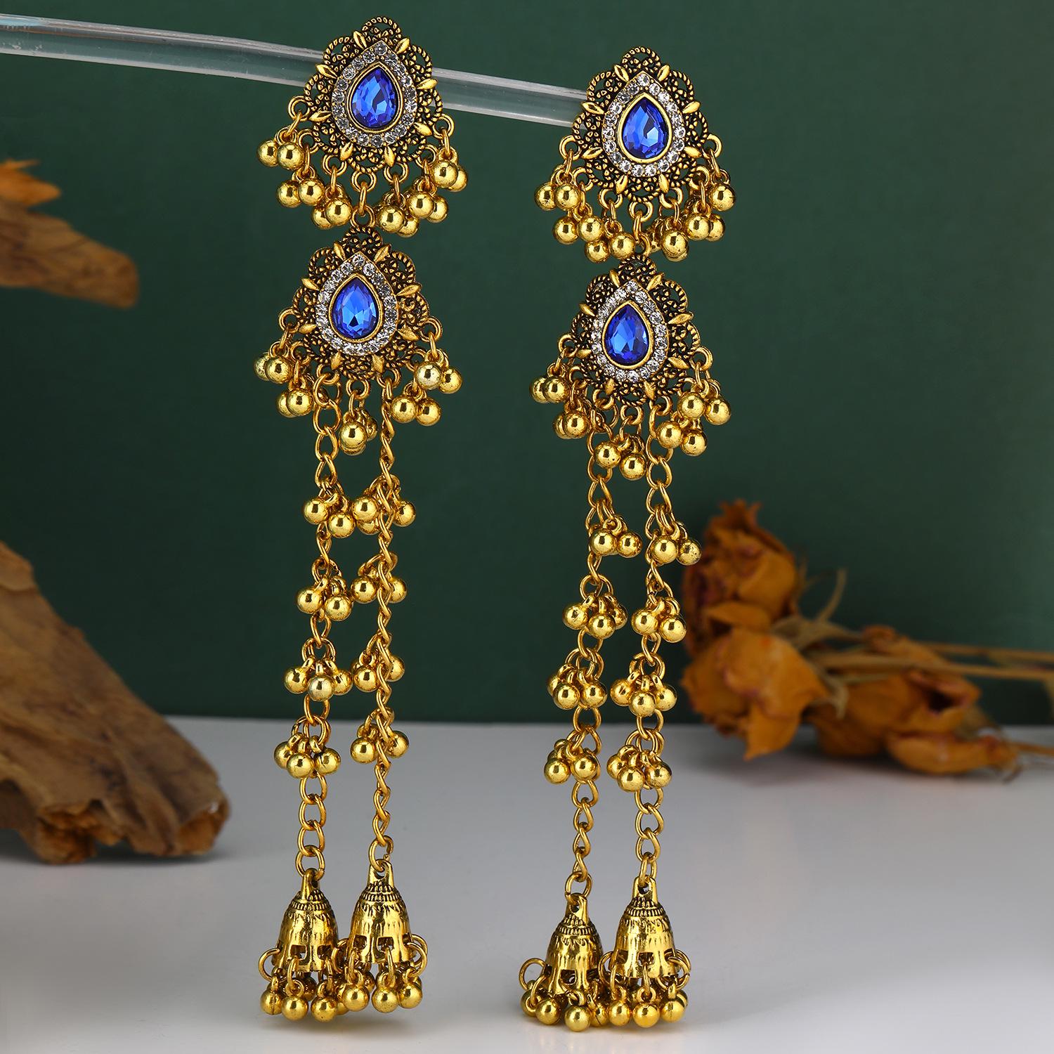 Bohemian Style Rhinestone Tassel Earrings - Exotic Ethnic Design for Women