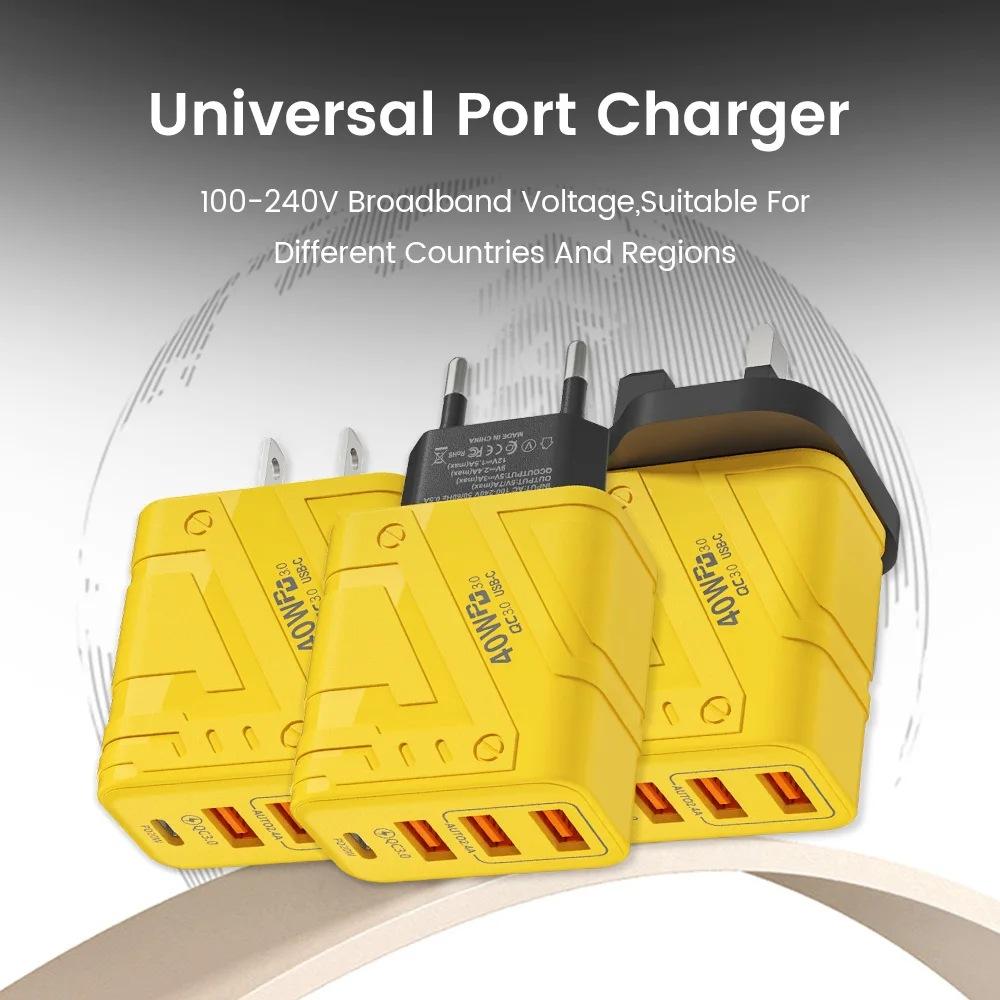 40W 4 Ports Handy-Ladegeräte USB A PD Schnelllade-Handy-Wandladegerät-Adapter für iPhone Samsung Xiaomi EU/US/UK-Stecker