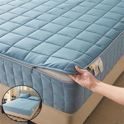 Five Sides Full Enclosed Mattress Pad Thicken Quilted Mattress Topper Noiseless Anti-Mite Breathable Mattress Cover Protector