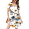Women's Fashion Casual Printed With Pockets Bohemian Beach V-Neck Short Sleeve Dresses