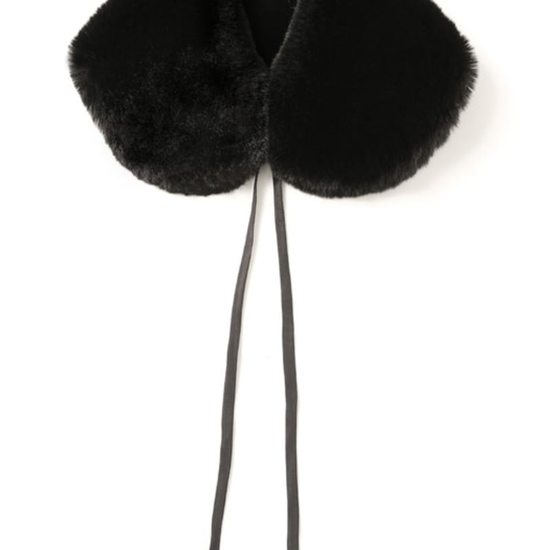 LALA Fur Ribbon Color Scarf - Black