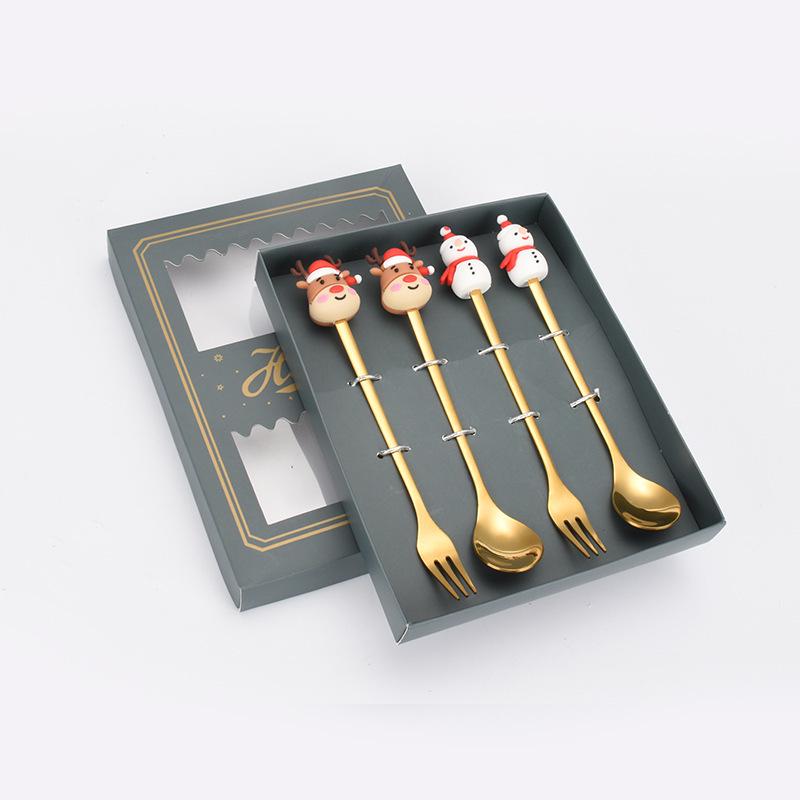 Christmas Cartoon Snowman Spoon & Fork Set - Cute Dessert Cutlery Gift
