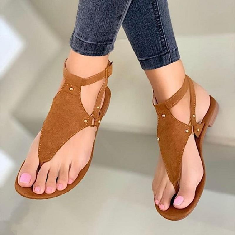 Summer Flat Women Sandals Gladiator Black Open Toe Ladies Beach Sandals Roman Buckle Strap Female Shoes  Big Size Flip Flops