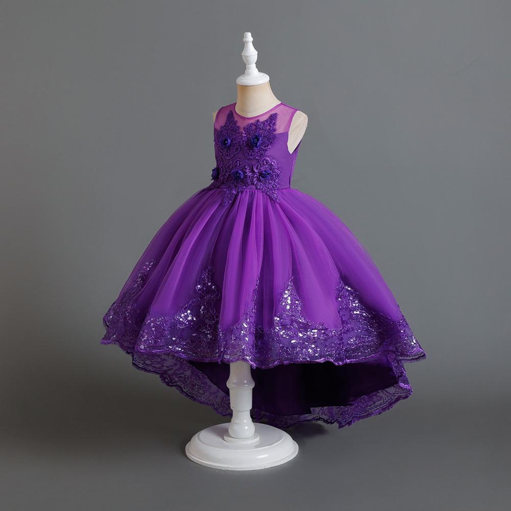Mädchen-Organza-Kuchen-Prinzessinnen-Kleid mit Schleppe Hochzeits-Blumenmädchen-Kleid Party-Bankett-Outfit Atmungsaktives Netz Formelle Kleidung