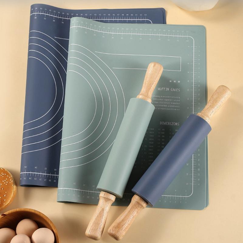 1 Set Silikon-Nudelholz-Unterlage, Haushalts-Nudelholz-Teigunterlage, rutschfest, antihaftbeschichtet, Knetmatte, Backwerkzeug