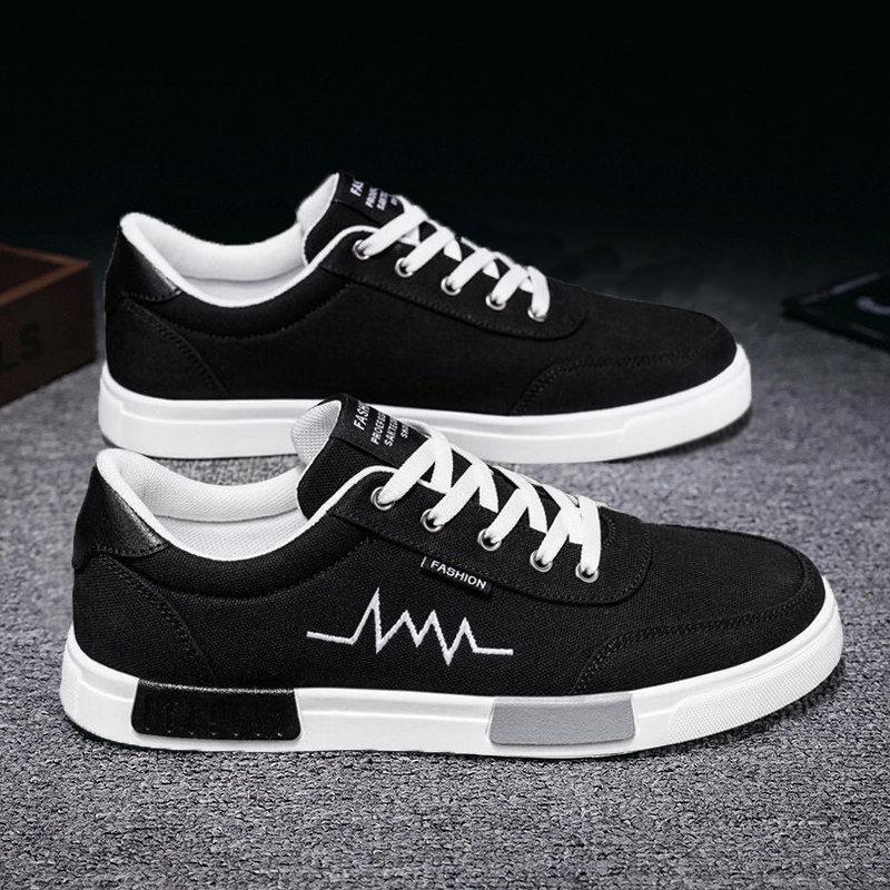 

Холщовая обувь, мужская весенняя дышащая повседневная обувь, мужская нескользящая универсальная обувь с низким берцем, трендовая обувь для скейтбординга 39 чёрный/белый