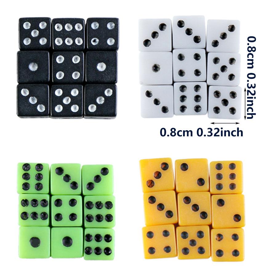 100pcs 8mm Mini Colour Acrylic D6 Dice 6-Sided Right Angle Party Game Dice for Table Role Play Games Board Game Accessories JXB
