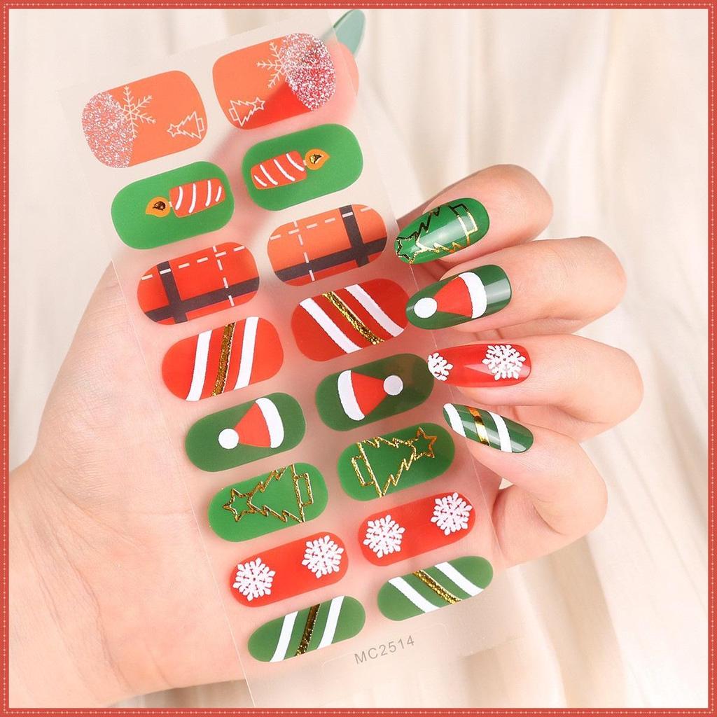 16-Finger French Christmas Gel Nail Stickers - No-Bake, European & American Fashion