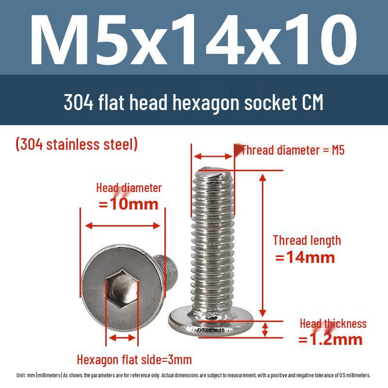 Yigu 304 Stainless Steel Flat Head Hex Socket Screws - M2 to M8 Button Head Machine Screws