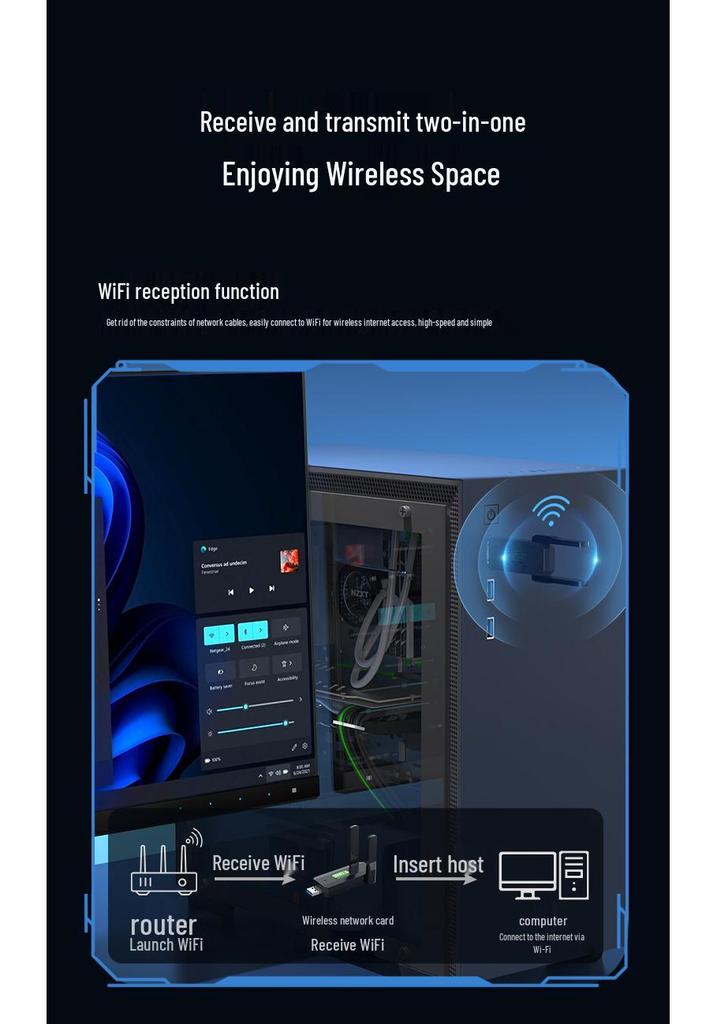 1300m Dual-Band USB Wireless Network Card - 5G Gigabit High-Speed WiFi for Desktop & Laptop (Driver-Free)